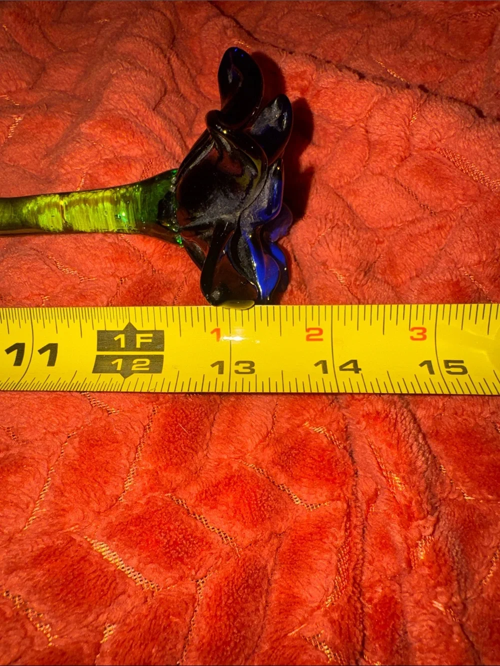 Exquisite Hand-Blown Art Glass Flower Sculpture | Deep Blue & Black Floral Art